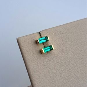 Emerald Baguette Stud Earrings in solid 14K yellow gold